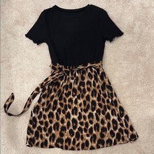 SHEIN Black and Leopard Print Mini Dress